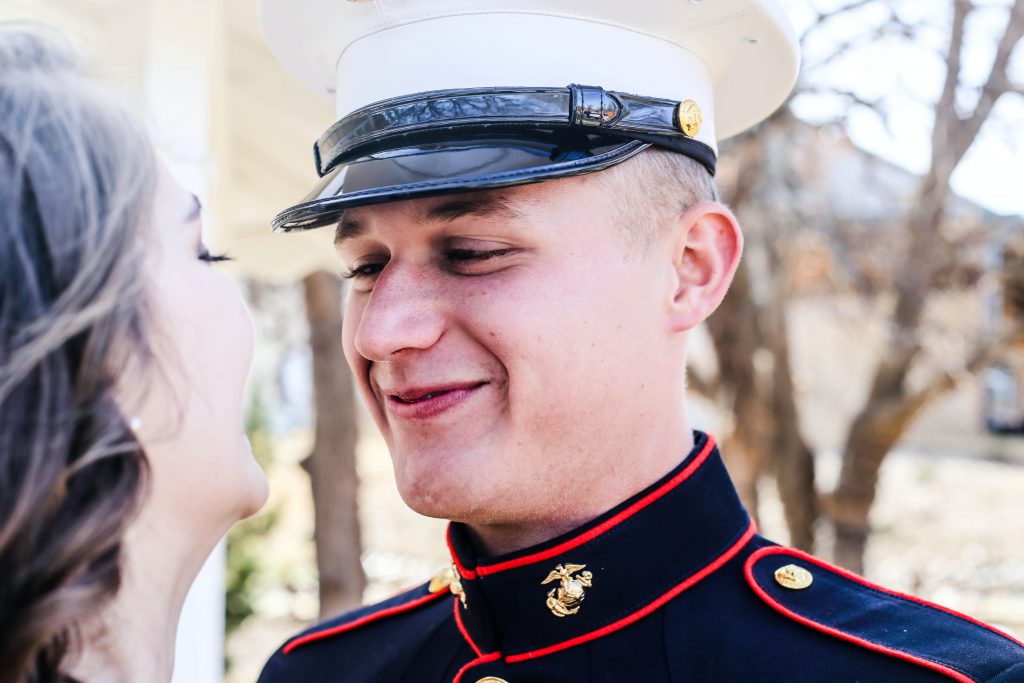 Marine and his bride smiling.