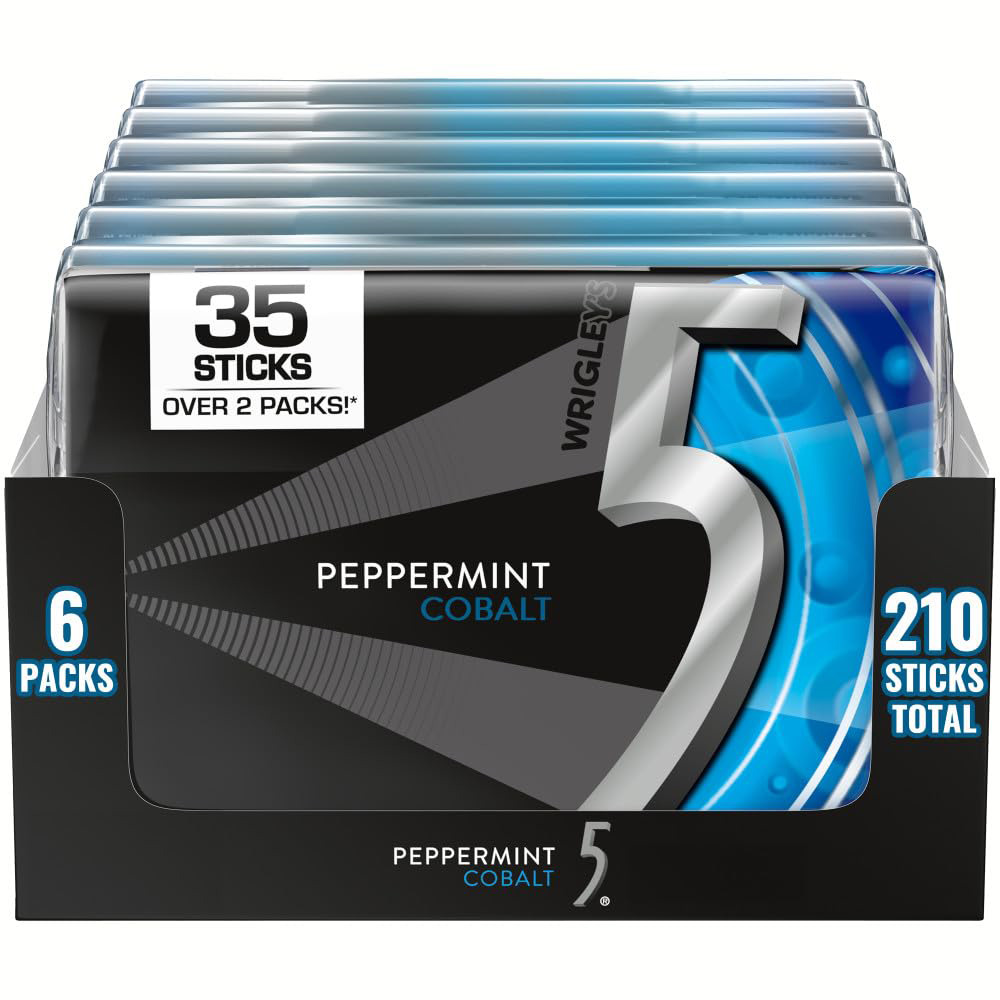 5 Gum Cobalt Peppermint Sugar Free Chewing Gum, 35 Sticks, 6 Pack