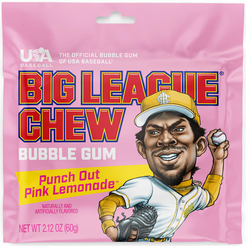 Big League Chew Punch Out Pink Lemonade Bubble Gum, 2.12 oz Pouch
