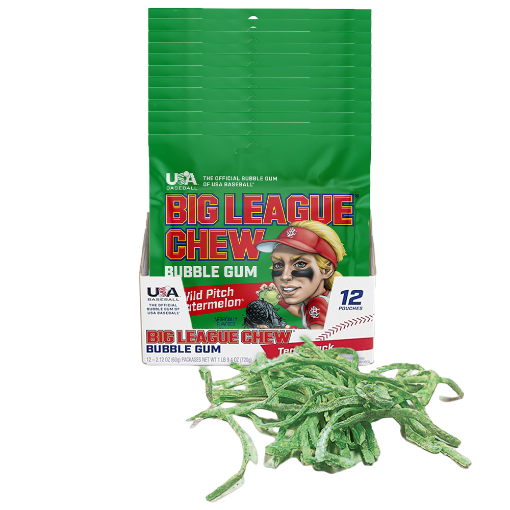 Big League Chew Wild Pitch Watermelon Bubble Gum, 2.12 oz, 12 Pack Box