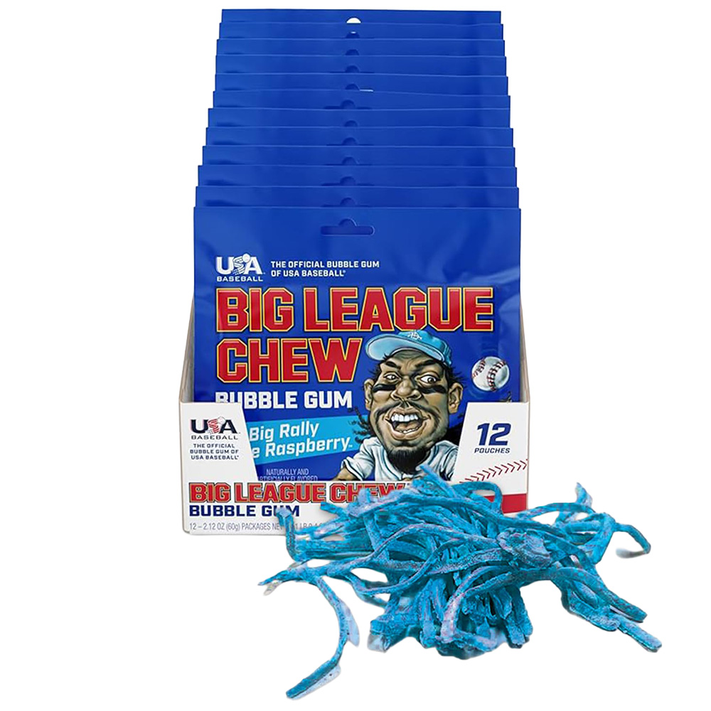 Big League Chew Big Rally Blue Raspberry Bubble Gum, 2.12 oz, 12 Pack Box