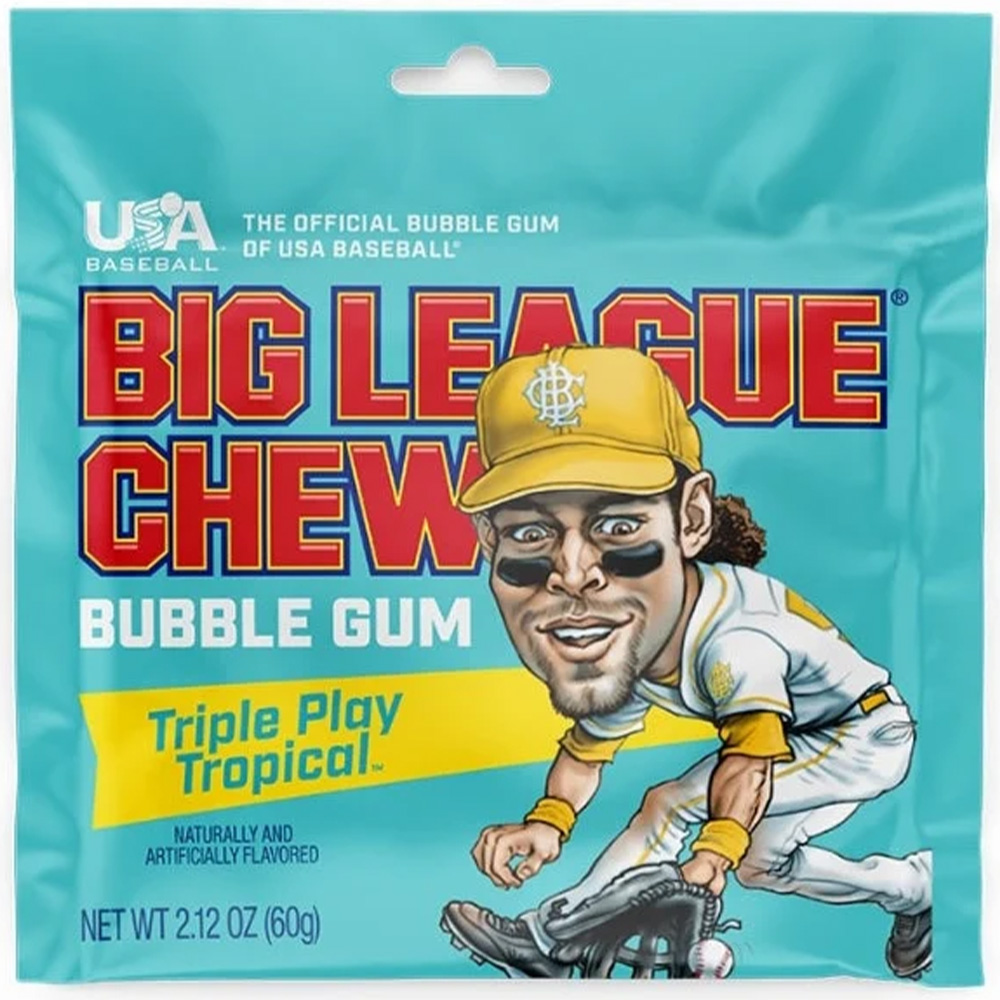 Big League Chew Triple Play Tropical Bubble Gum, 2.12 oz Pouch