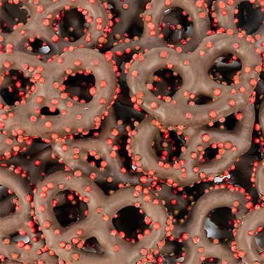 Candy Retailer Christmas Chocolate Covered Pretzels with Red Sprinkles 1 Lb