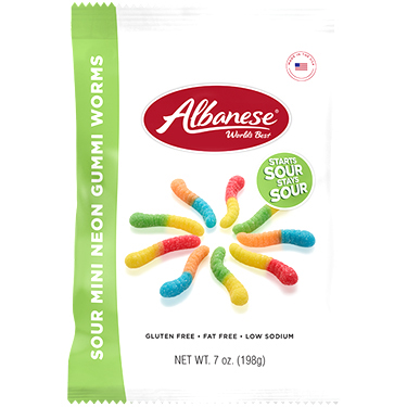 Albanese Sour 12 Flavor Gummi Worms Mini 7oz Bag