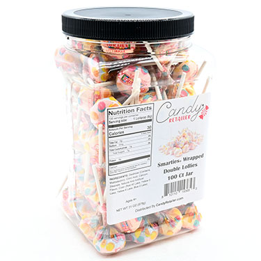 Candy Retailer Smarties Wrapped Double Lollies 100ct Jar
