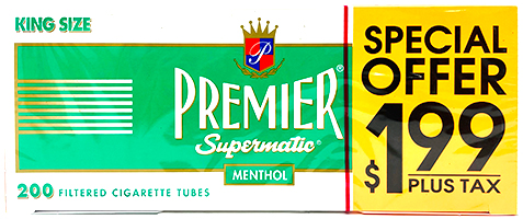 Premier Supermatic Menthol King Size Cigarette Tubes 200ct PP 1.99