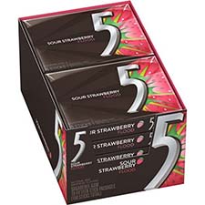 5 Gum Flood Sour Strawberry Sugar Free Chewing Gum, 15 Sticks, 10 Pack