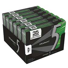 5 Gum Rain Spearmint Sugar Free Chewing Gum, 35 Sticks, 6 Pack