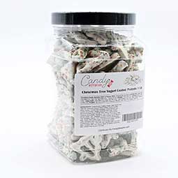 Candy Retailer Christmas Tree Sprinkles and Yogurt Coated Pretzels 1 Lb Jar