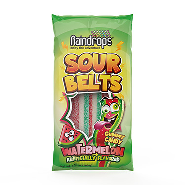 Raindrops Sour Belts Watermelon 3.52oz Bag