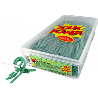 Sour Power Straws Green Apple Tub