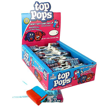 Top Pops Blazpberry Chewy Taffy Candy Pops 48ct Box