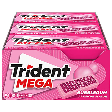 Trident Sugar Free Gum Mega Bubble Gum 9ct Box